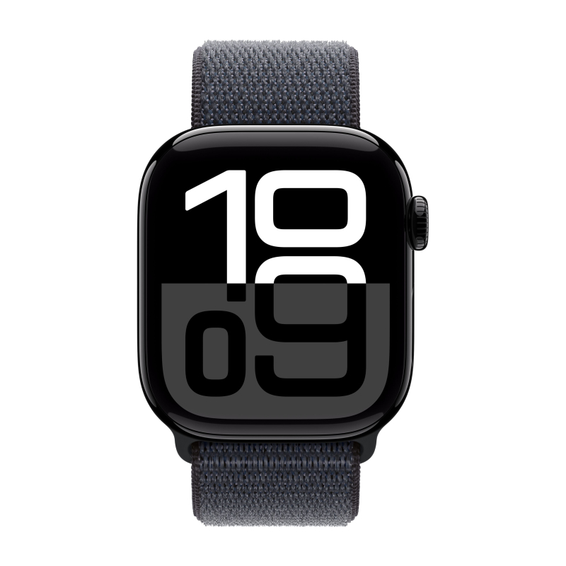 Apple Watch Series 10, 42 мм, корпус из алюминия цвета «черный глянец», спортивный браслет темно-синего цвета