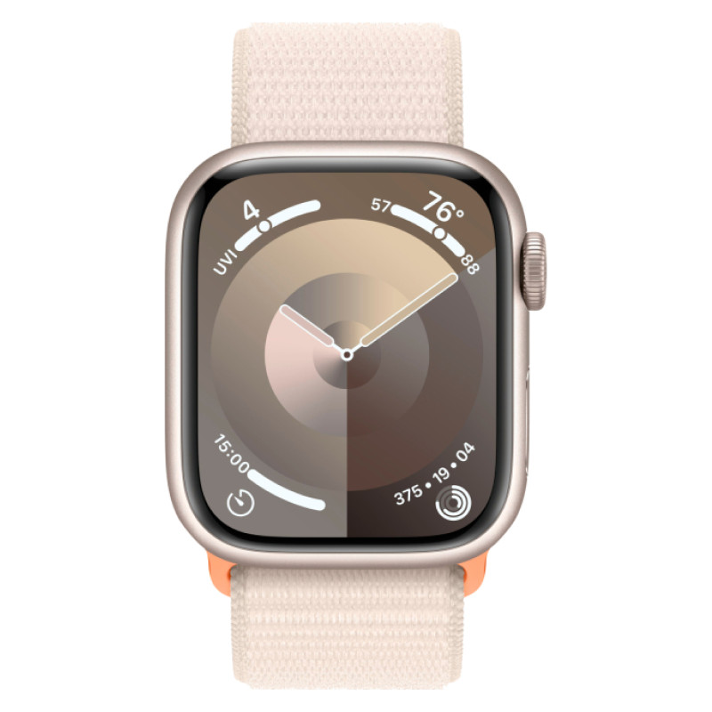 Apple Watch Series 9, 41 мм, корпус из алюминия цвета Сияющая звезда, текстильный ремешок цвета Сияющая звезда