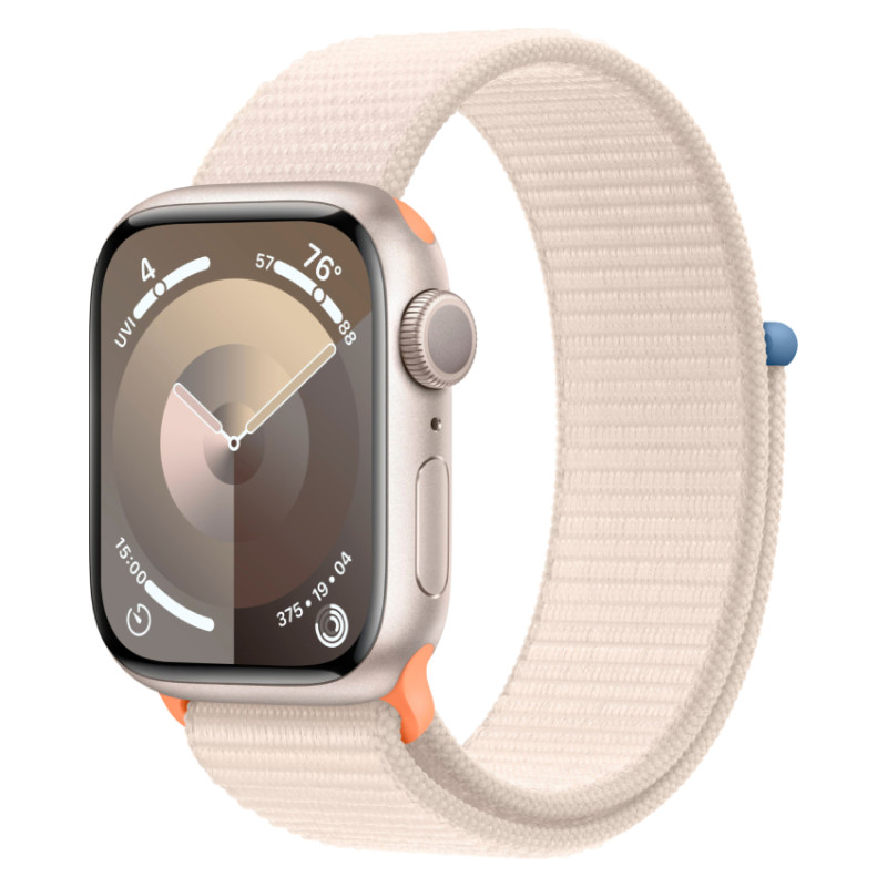 Apple Watch Series 9, 41 мм, корпус из алюминия цвета Сияющая звезда, текстильный ремешок цвета Сияющая звезда