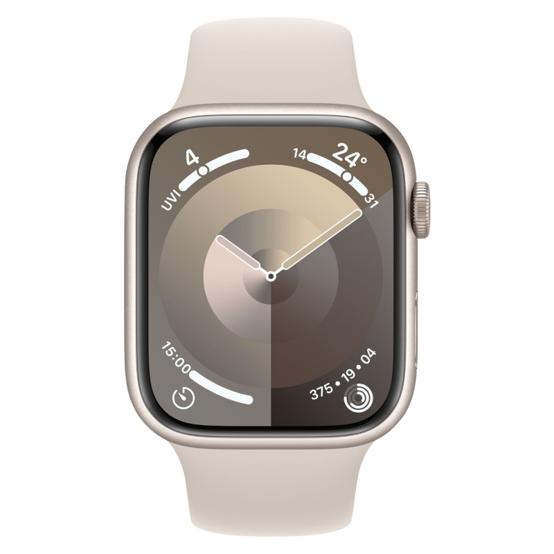 Apple Watch Series 9, 41 мм, корпус из алюминия цвета Сияющая звезда, спортивный ремешок цвета Сияющая звезда